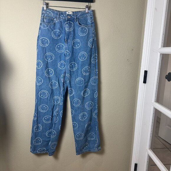 H&M x SMILEY Wide Leg Denim Jeans with Smiley Faces Size 2 - Picture 2 of 11